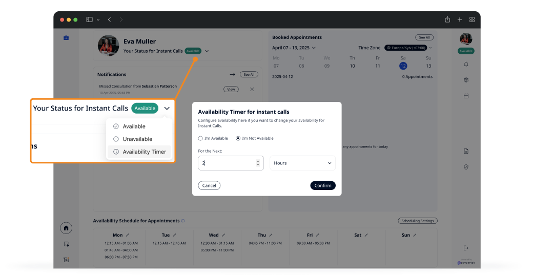 Availability Management for Instant Calls